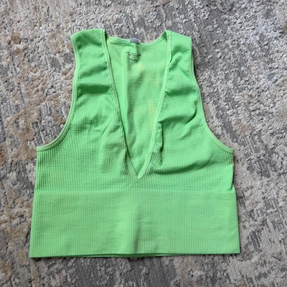 Urban Outfitters Out from Under Joe ribbed lime neon green plunge crop top
